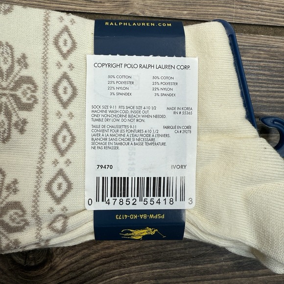 Polo Ralph Lauren Women's Polo Bear Crew Socks Winter Bear Ivory SZ 9-11 NWT - Picture 4 of 6